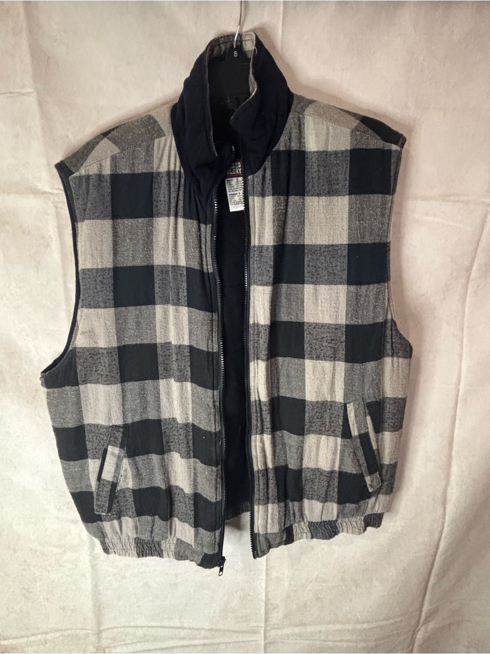 Vintage Faded Glory Black & White Plaid Puffer Vest